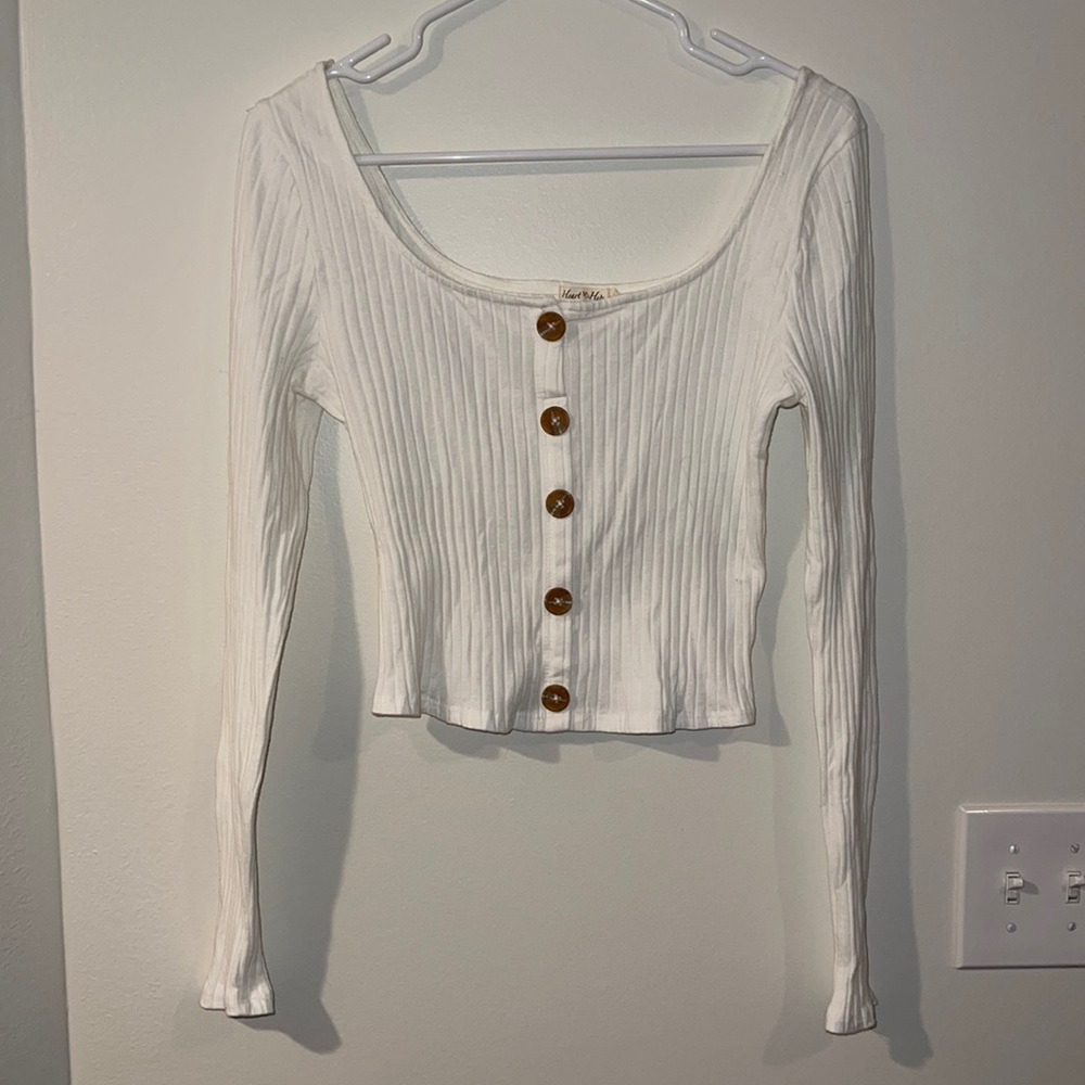 Button Long Sleeve Crop Top